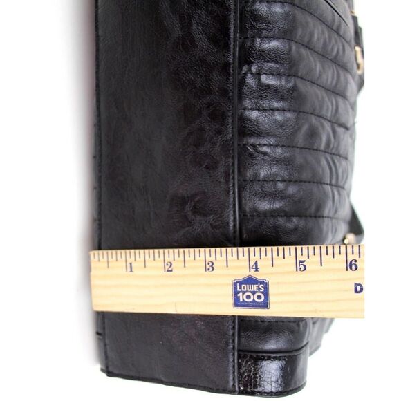 CHARMING CHARLIE STITCHED BLACK POLYURETANE SHOULDER BAG HANDBAG TOTE HOBO PURSE - Picture 10 of 13